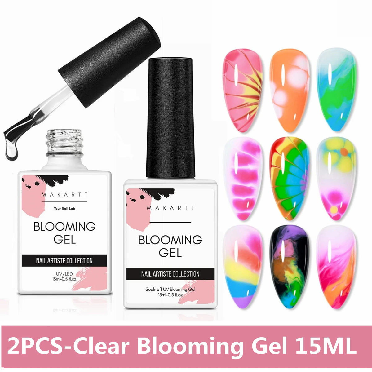 Makartt Clear Blooming Gel, 15ml Soak Off Nail Lamp Gel Nail Polish Glossy Finish Long Lasting for Home Nail DIY Manicure