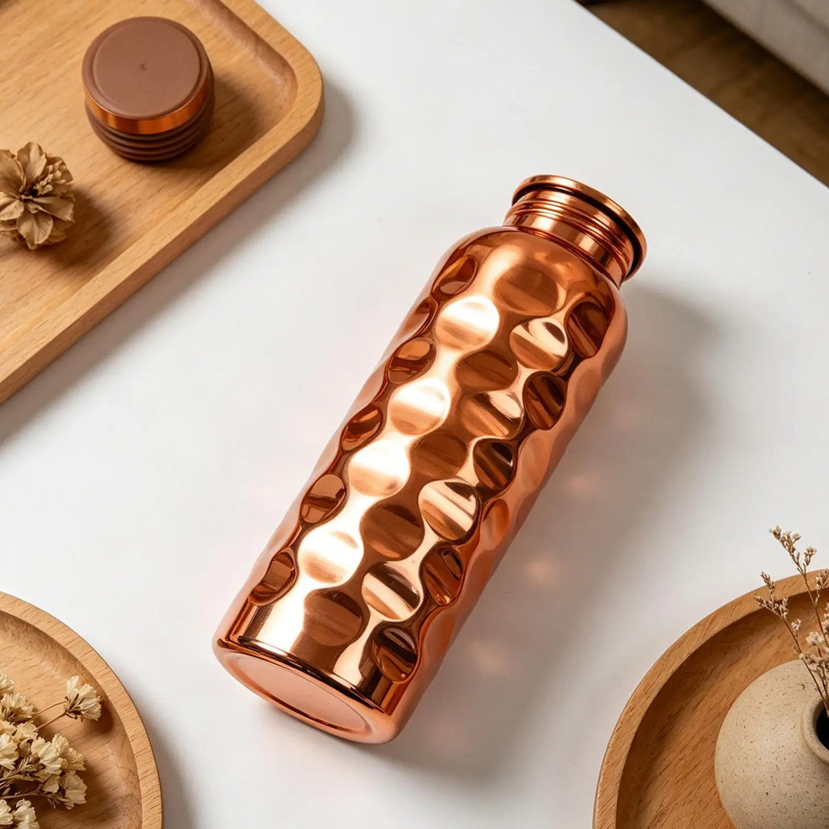 1000ml Copper Drinking Bottle Hammer Pattern Leakproof Sports Water Bottle Outdoor Cycling Gym Fitness Travel Drinking Cup