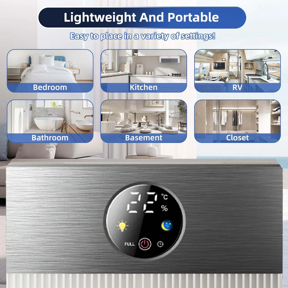 Dehumidifier, 60 OZ Dehumidifiers for Home, Quiet Dehumidifier with Timer Sleep Mode Auto-Off 7 Colors for Bathroom, RV, Closet