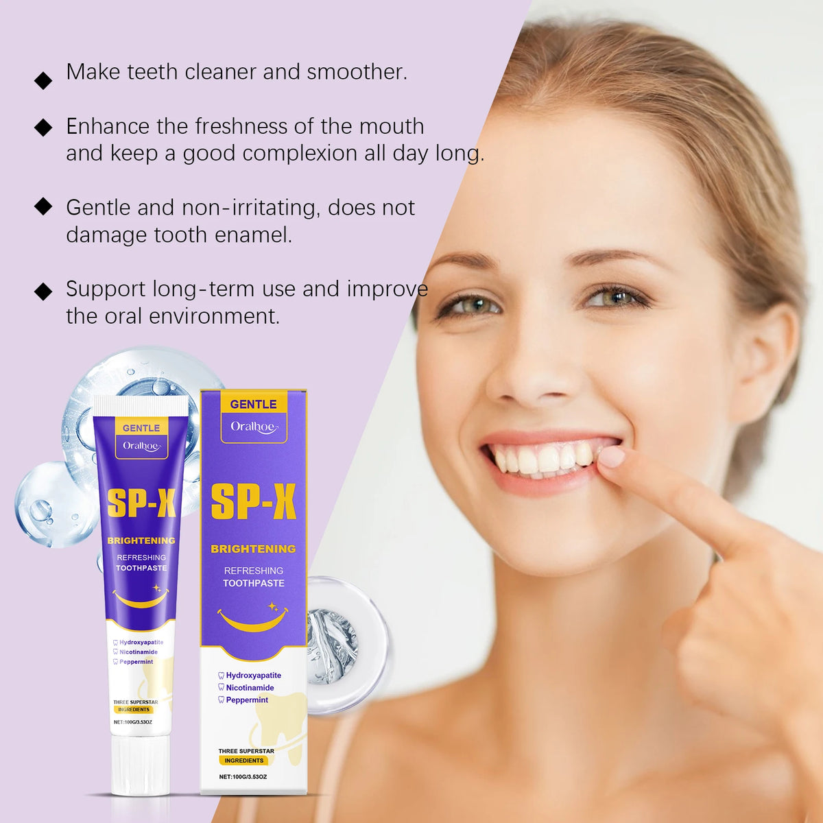 Hydroxyapatite Teeth Brightening Toothpaste Mint Charcoal Niacinamide Fresh Clean Removes Plaque Reduces Deposits Keeps Teeth Bright Refreshing Oral Care