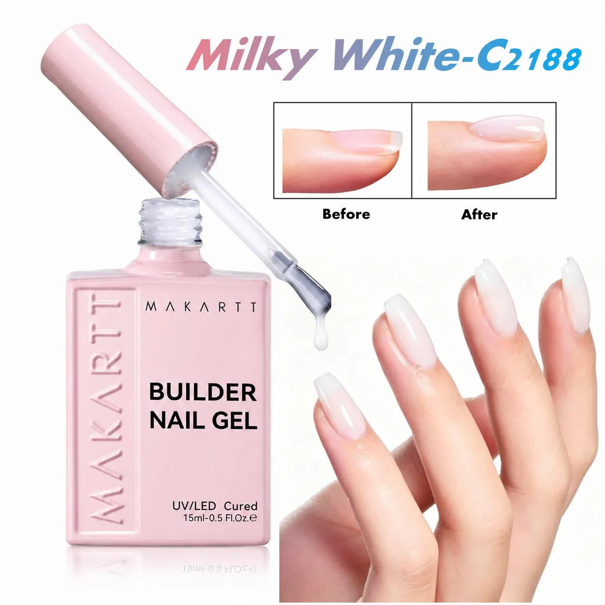 Makartt Builder Gel Milky White 8 In 1 Hard Gel Polish Nail Thickening Nude Strengthener Light Color Extension UV Gels Nail Art