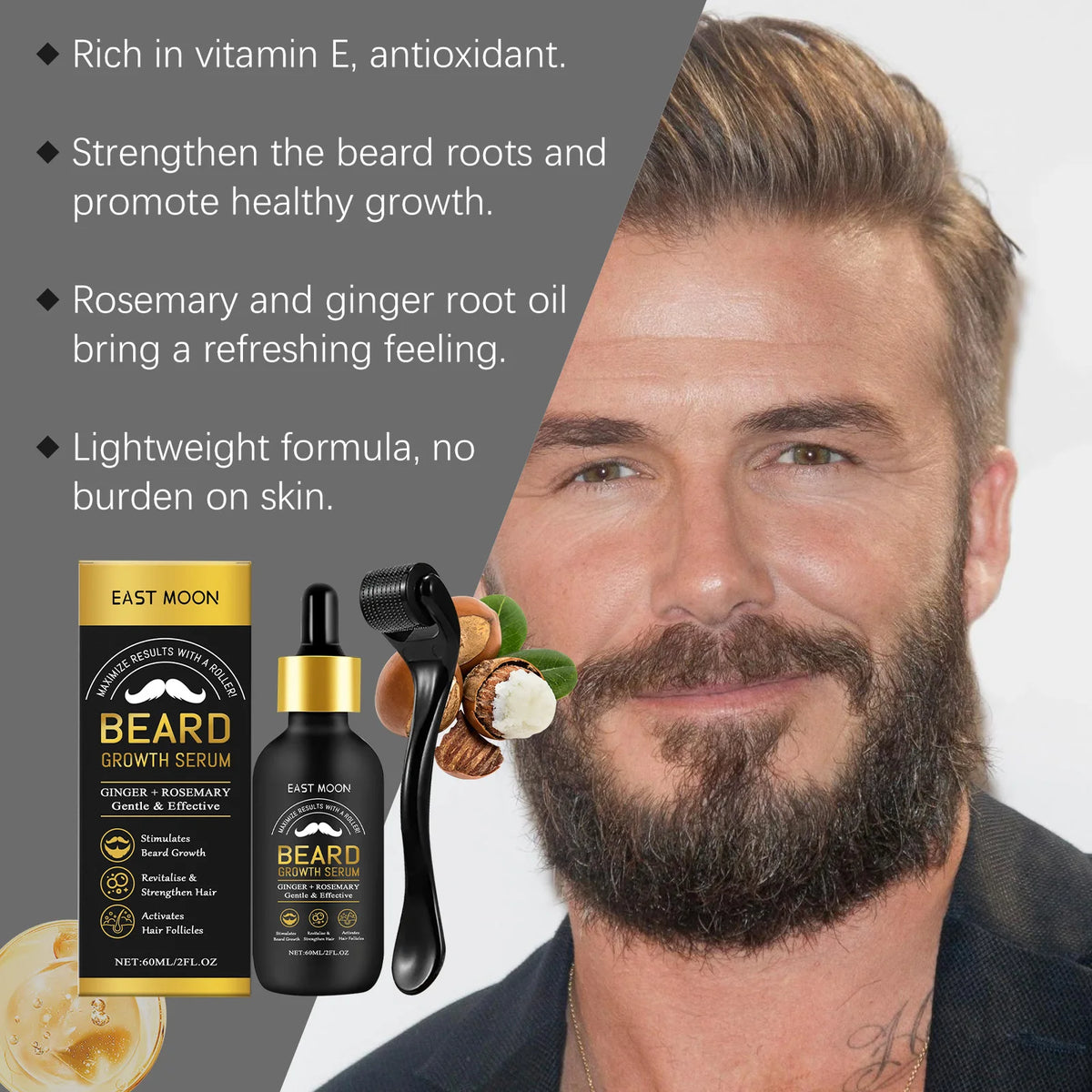 60ML Beard Growth Serum Gentle Cleaning Dirts Nourishing Revitalise Strengthening Hair Volumizing Smoothing Bread Growing Serum