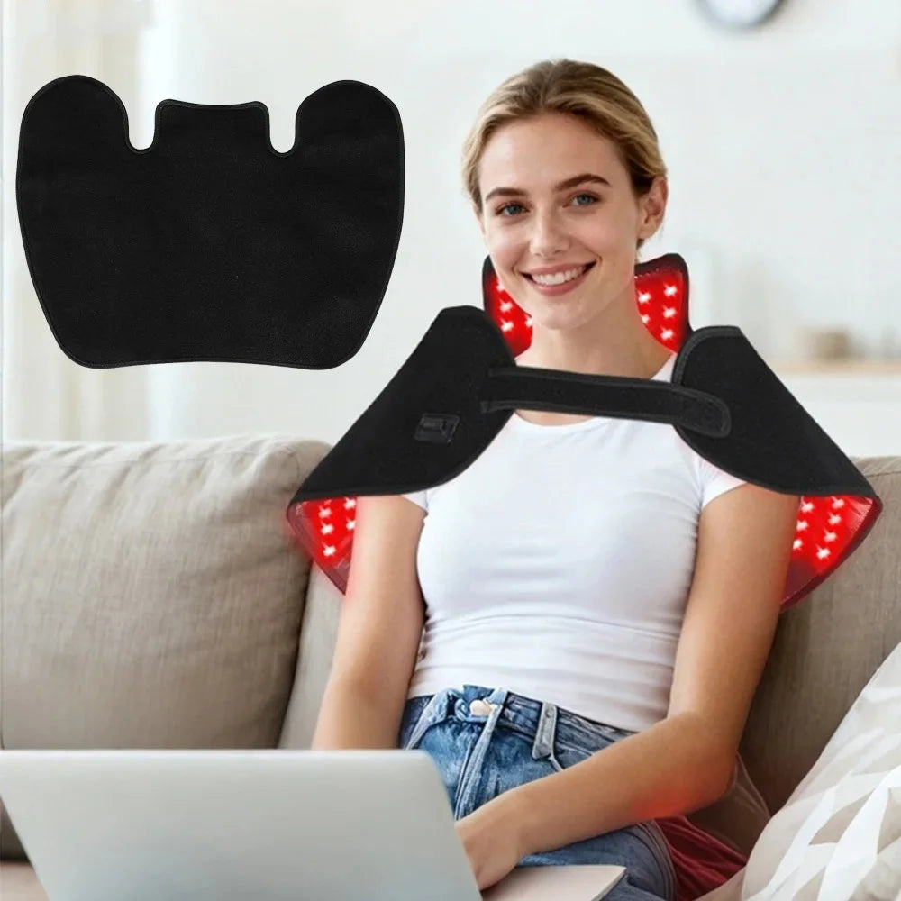 Red Light Therapy Shawl for Neck Shoulder Back Pain Relief 288 LEDs 660nm Red Light 850nm Near Infrared Light Therapy Device Wearable Wrap with Heating Function 5 Levels Energy Adjustment Timer Modes for Muscle Recovery Joint