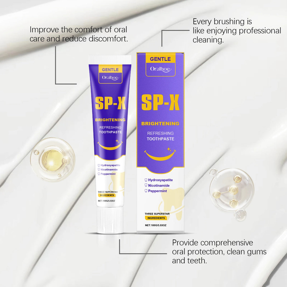 Hydroxyapatite Teeth Brightening Toothpaste Mint Charcoal Niacinamide Fresh Clean Removes Plaque Reduces Deposits Keeps Teeth Bright Refreshing Oral Care