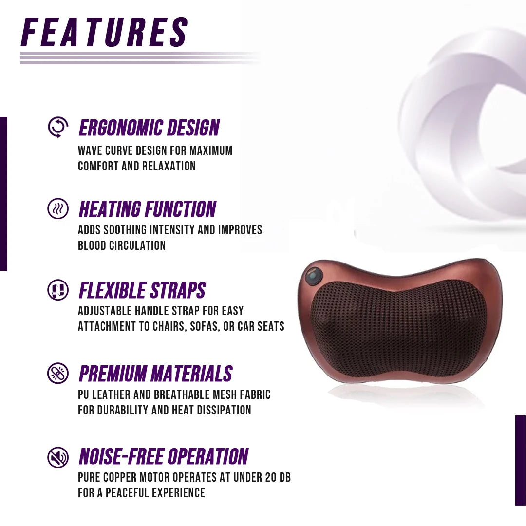 Deep Tissue Kneading Neck and Back Massager with Infrared Heat Car Seat Headrest Massage Cushion Ergonomic Cervical Spine Pain Relief Pillow