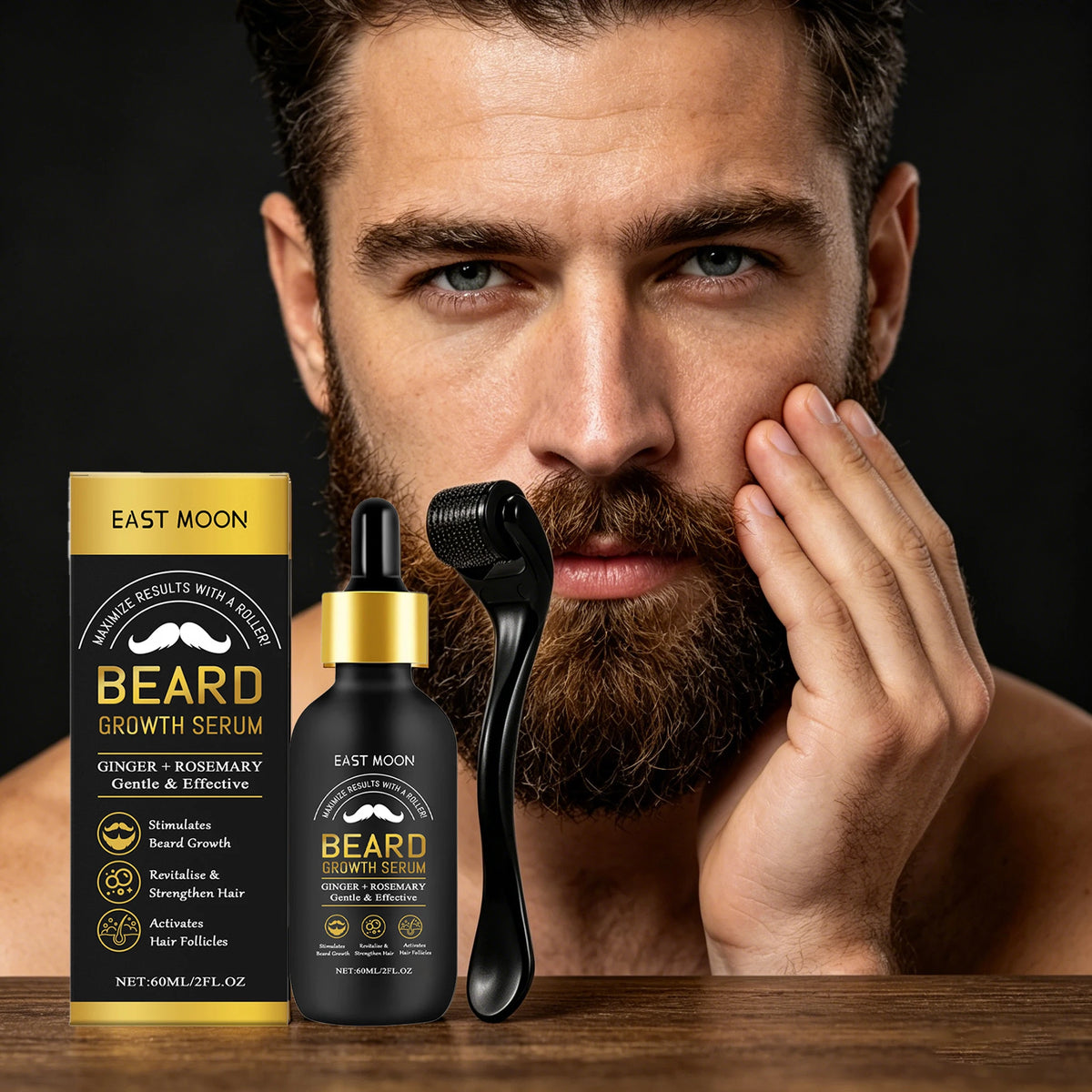 60ML Beard Growth Serum Gentle Cleaning Dirts Nourishing Revitalise Strengthening Hair Volumizing Smoothing Bread Growing Serum