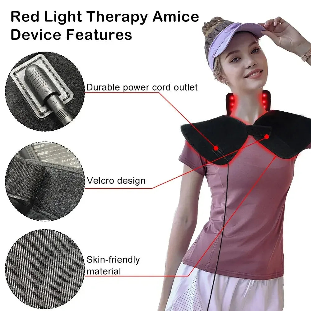 Red Light Therapy Shawl for Neck Shoulder Back Pain Relief 288 LEDs 660nm Red Light 850nm Near Infrared Light Therapy Device Wearable Wrap with Heating Function 5 Levels Energy Adjustment Timer Modes for Muscle Recovery Joint