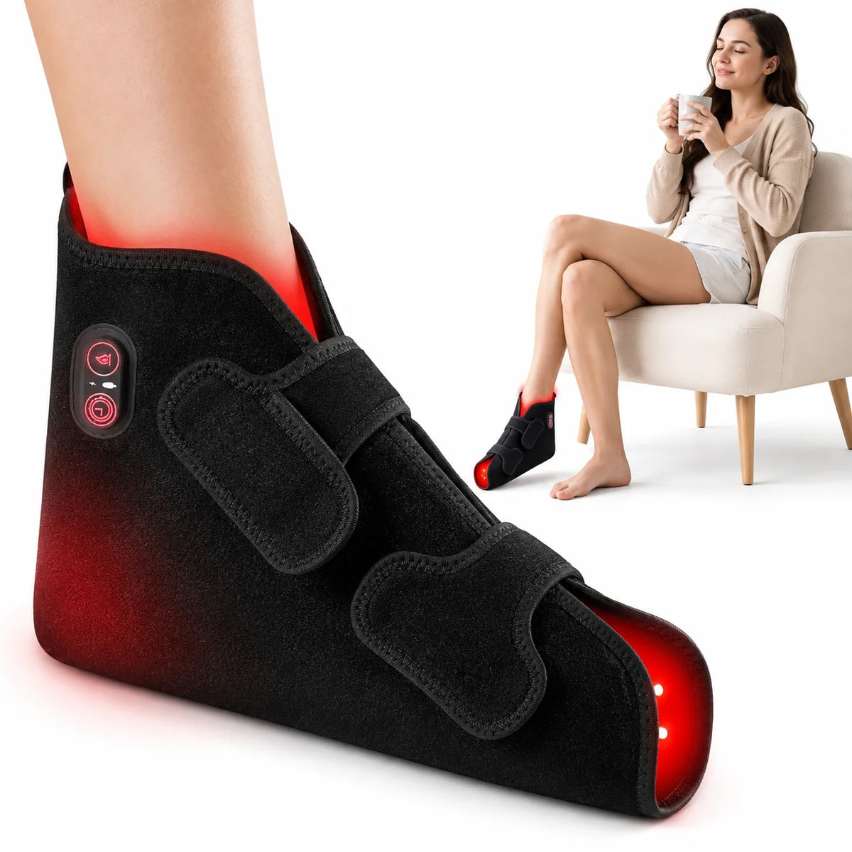 Red Light Therapy Foot Wrap with 660nm Red Light 850nm Near Infrared Light Ankle Brace Heating Therapy Device for Foot Care Muscle Recovery Sports Relaxation Portable Foot Massager Support for Plantar Comfort Joint Wellness H