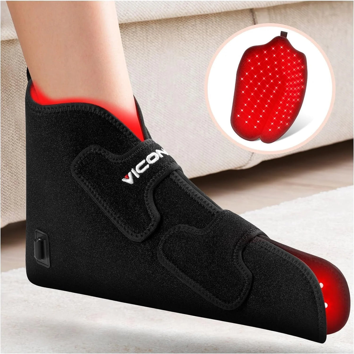 Red Light Therapy Foot Wrap with 660nm Red Light 850nm Near Infrared Light Ankle Brace Heating Therapy Device for Foot Care Muscle Recovery Sports Relaxation Portable Foot Massager Support for Plantar Comfort Joint Wellness H
