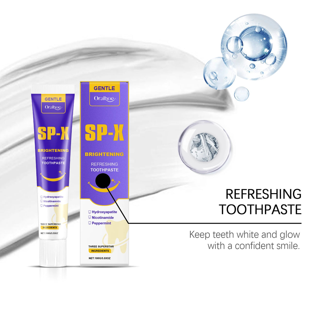 Hydroxyapatite Teeth Brightening Toothpaste Mint Charcoal Niacinamide Fresh Clean Removes Plaque Reduces Deposits Keeps Teeth Bright Refreshing Oral Care
