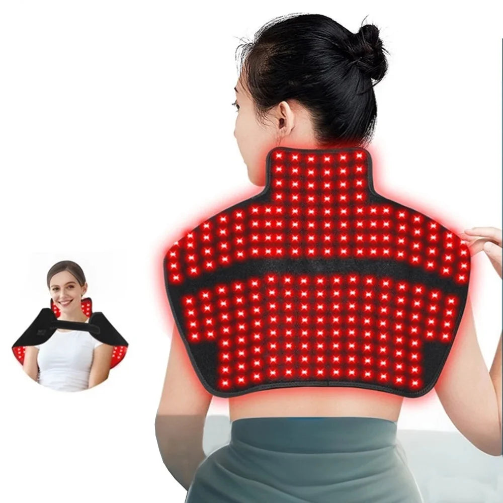 Red Light Therapy Shawl for Neck Shoulder Back Pain Relief 288 LEDs 660nm Red Light 850nm Near Infrared Light Therapy Device Wearable Wrap with Heating Function 5 Levels Energy Adjustment Timer Modes for Muscle Recovery Joint