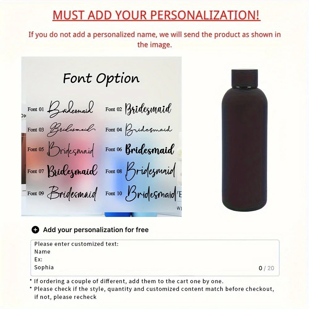 Customized Handwritten Name Stainless Steel Thermos, Matte Water Bottle, Bridesmaid Team Keepsake Gift for Friends.Christmas