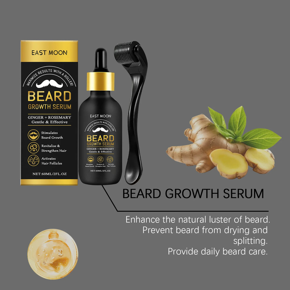 60ML Beard Growth Serum Gentle Cleaning Dirts Nourishing Revitalise Strengthening Hair Volumizing Smoothing Bread Growing Serum