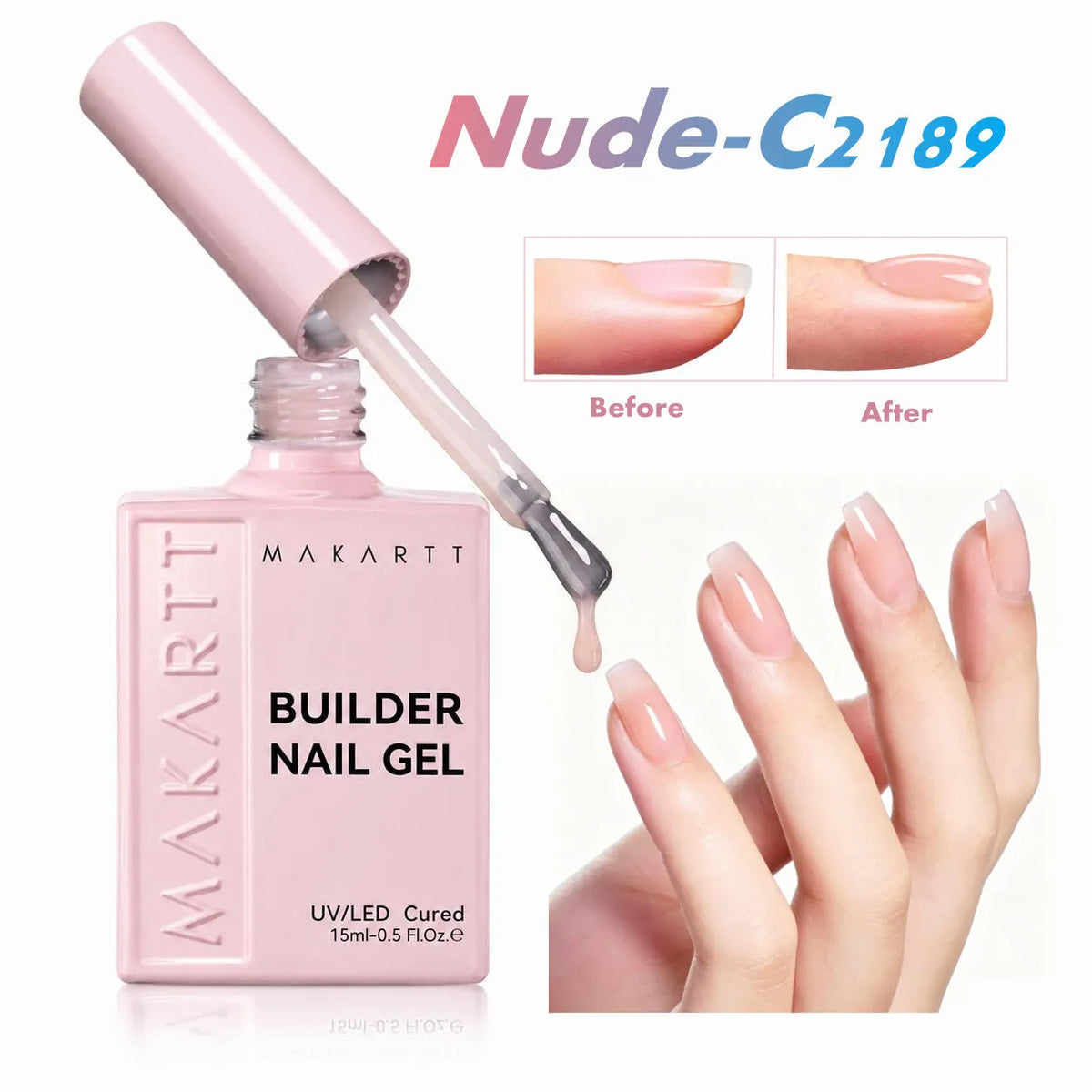 Makartt Builder Gel Milky White 8 In 1 Hard Gel Polish Nail Thickening Nude Strengthener Light Color Extension UV Gels Nail Art