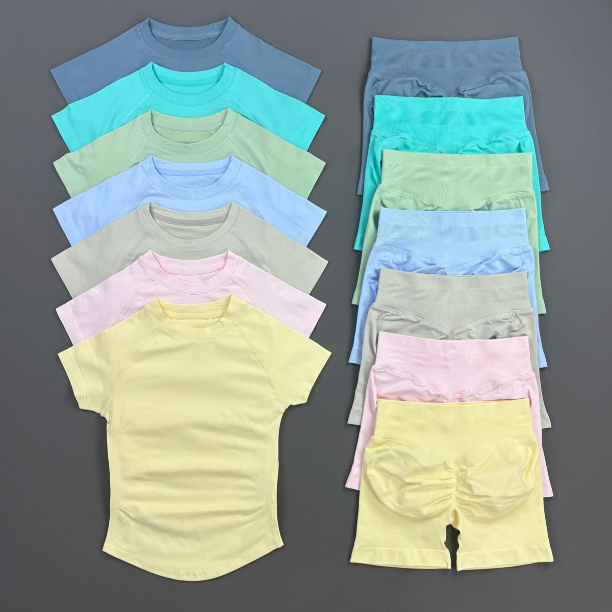 HISTELLO Impact Shorts Set 2 Pieces Women Soprts Short Sleeve Top Seamless Yoga Leggings Fitness Sets Running Workout Gym Suit