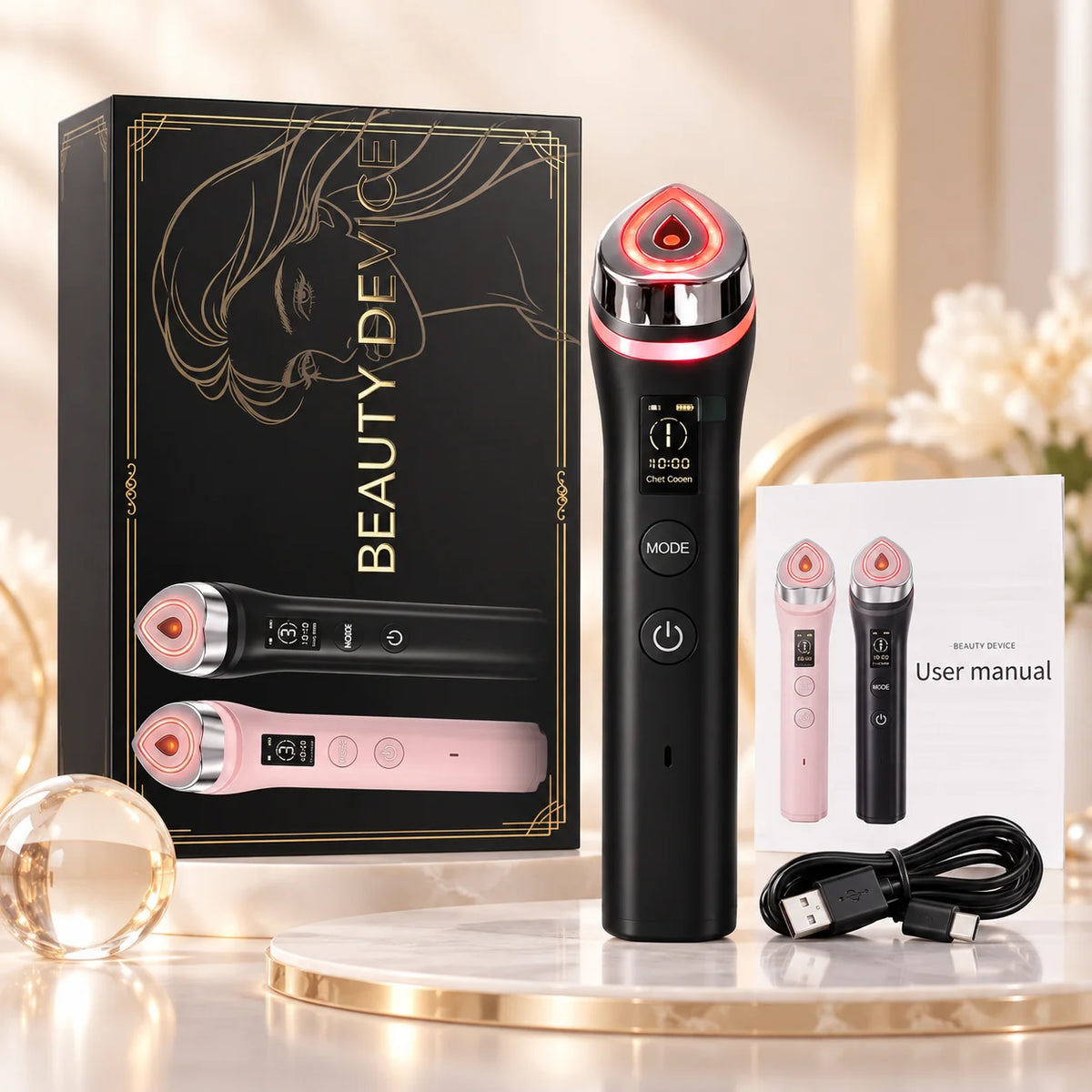 1Pc5 Modes RF Facial Beauty Device, Electronic Facial Bauty Device With 5-Color Light, Portable Face Skin Massage Tool For Travel Home Use