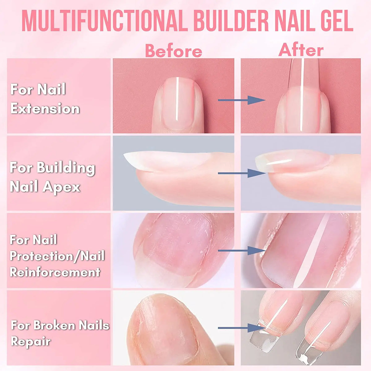 Makartt 5-in-1 Builder Gels Nail Gel Extension Nail Strengthen & Nail Repair Base Coat Nail Polish Soak Off  UV/LED Lamp Needed