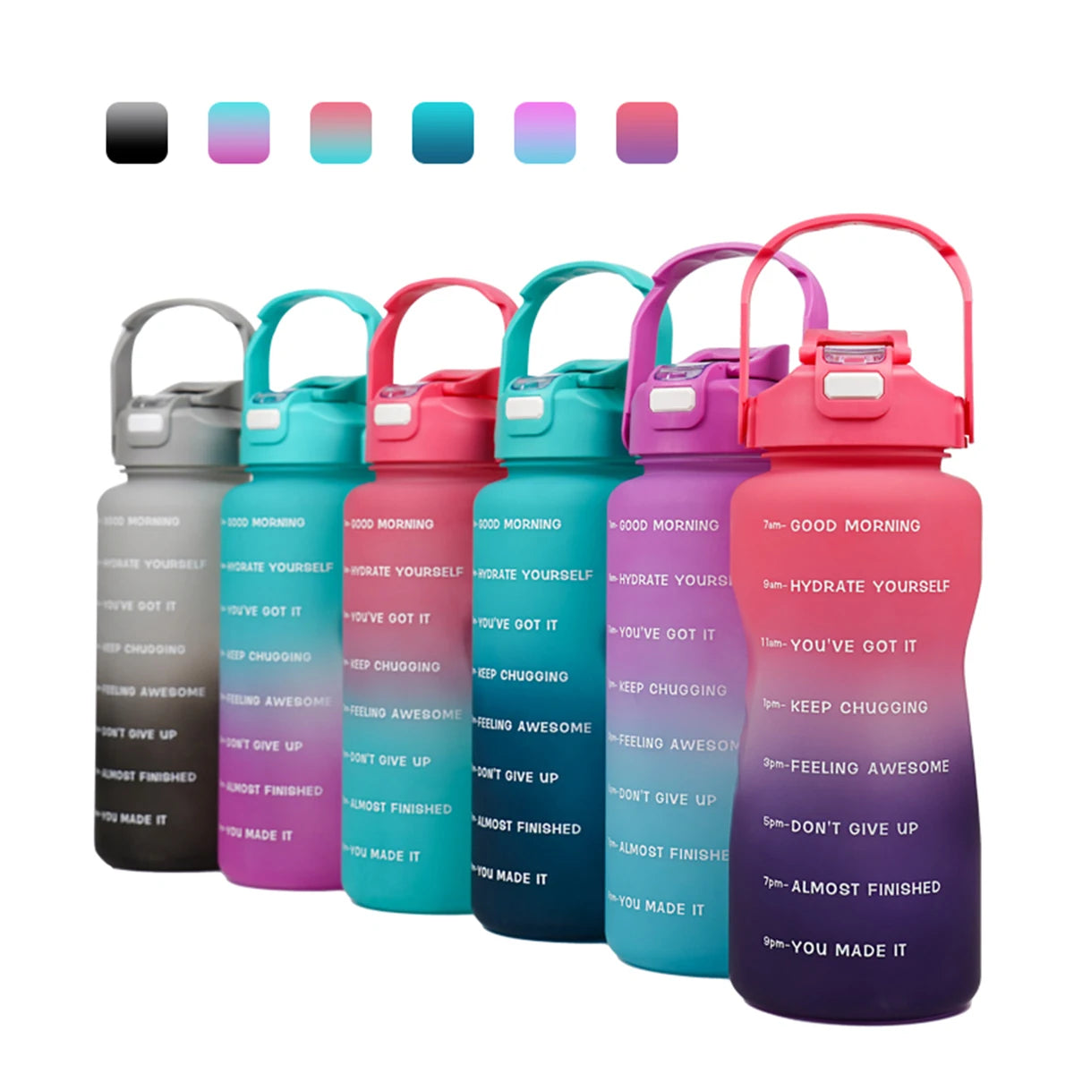2L Large Capacity Sports Water Bottle with Straw Leak-Proof Plastic Cup for Running Fitness Birthday Holiday Gift