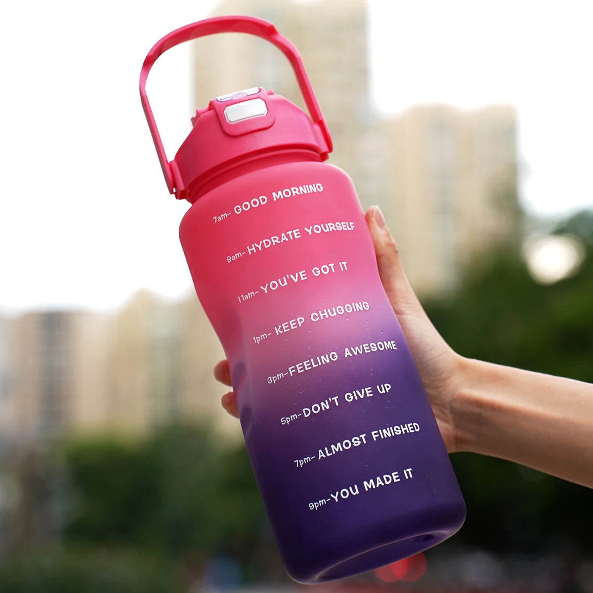 2L Large Capacity Sports Water Bottle with Straw Leak-Proof Plastic Cup for Running Fitness Birthday Holiday Gift