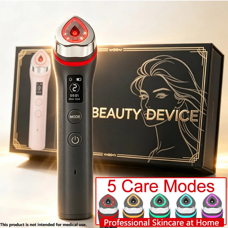 1Pc5 Modes RF Facial Beauty Device, Electronic Facial Bauty Device With 5-Color Light, Portable Face Skin Massage Tool For Travel Home Use
