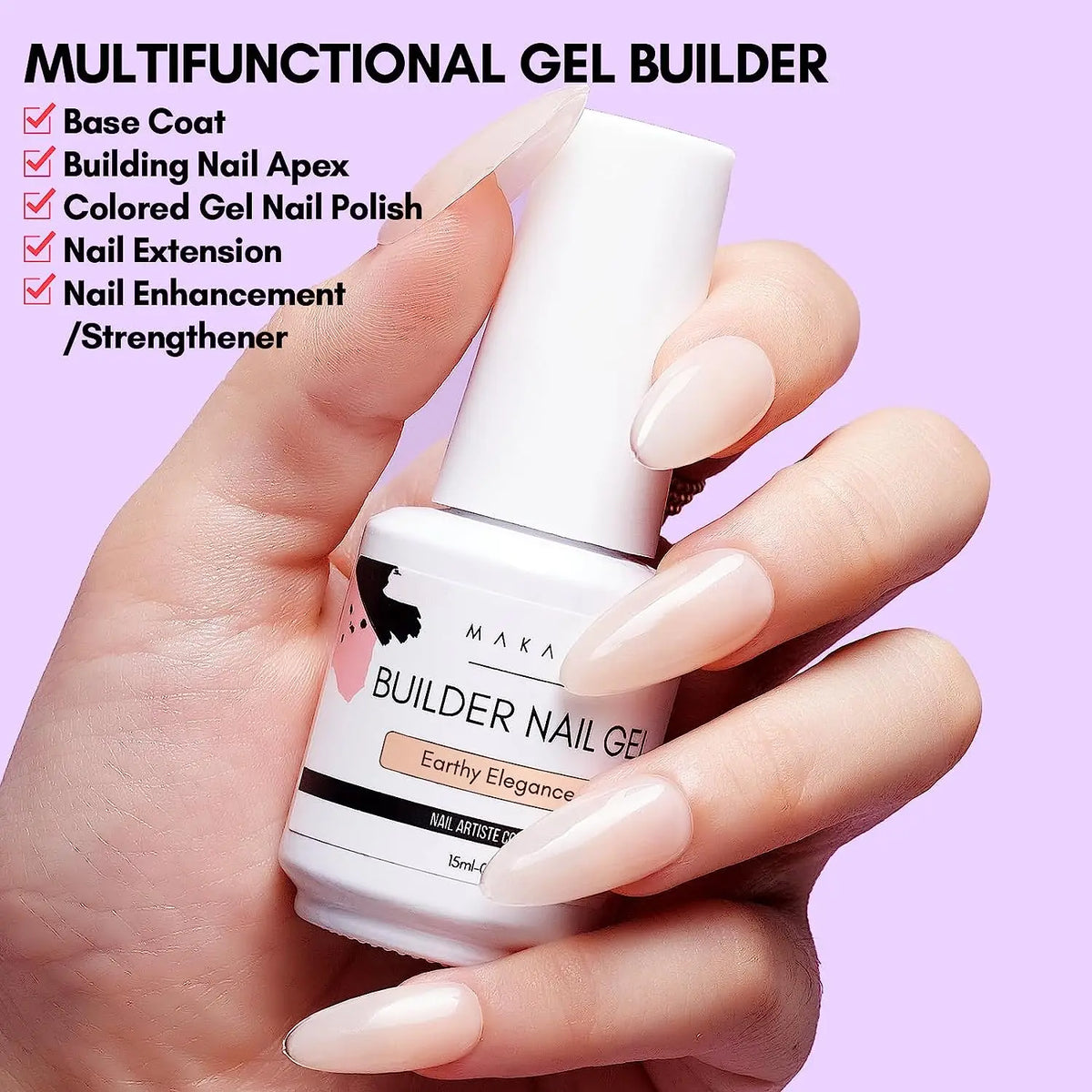 Makartt 5-in-1 Builder Gels Nail Gel Extension Nail Strengthen & Nail Repair Base Coat Nail Polish Soak Off  UV/LED Lamp Needed