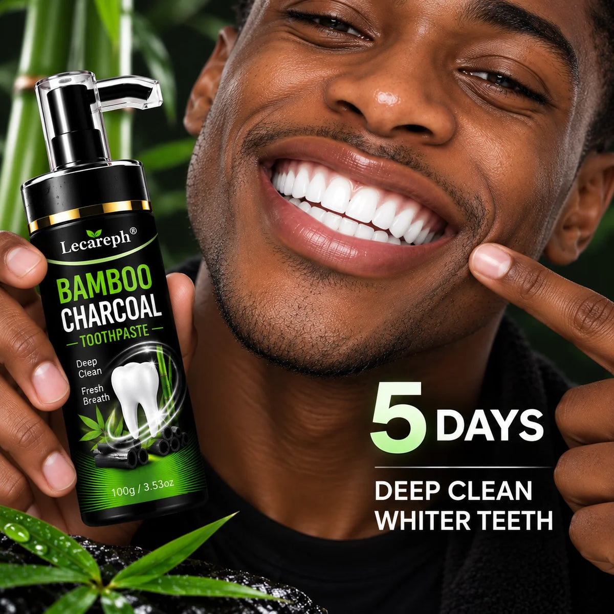 5 Days Bamboo Charcoal Toothpaste 9.9% Hydroxyapatite Nicotinamide Whitens Teeth Deep Removal Herbal Gentle Men's Toothpaste