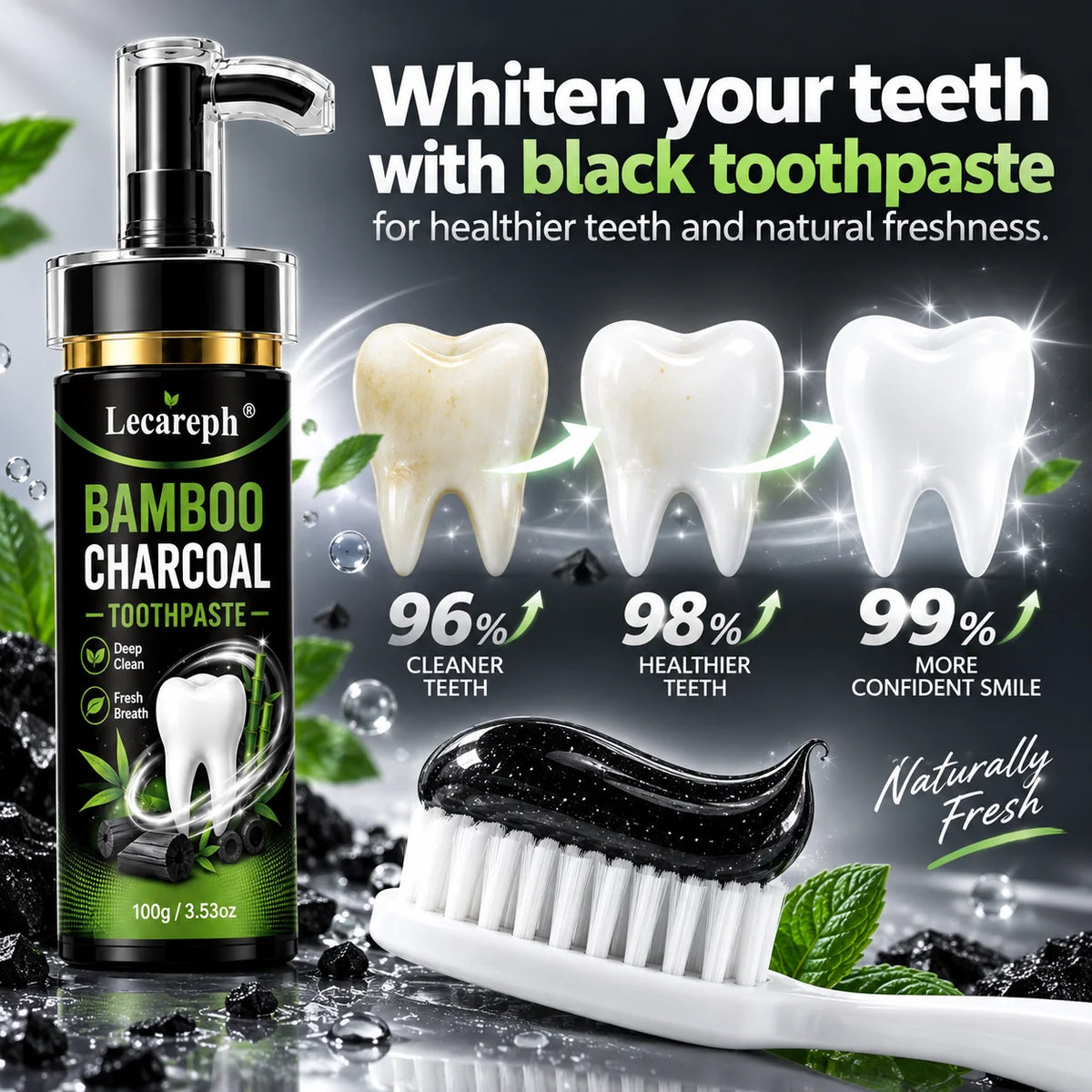 5 Days Bamboo Charcoal Toothpaste 9.9% Hydroxyapatite Nicotinamide Whitens Teeth Deep Removal Herbal Gentle Men's Toothpaste