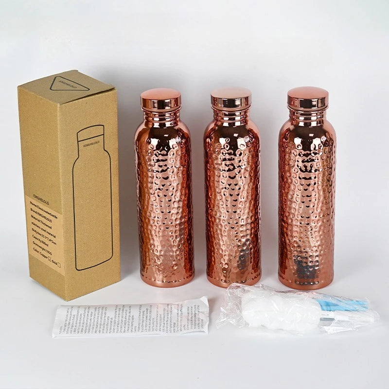 800ML Stainless Steel Electroplated Copper Water Bottle One-Click Open Lid Hammer Pattern Bottle Sports Water Bottle