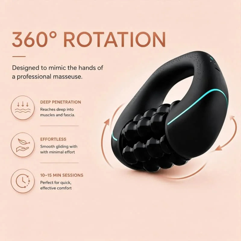 Electric Roller Massager Stick Handheld Deep Tissue Massage Device, Cordless Rechargeable 3‑Speed Adjustable Massager for Sore Muscle & Tension Relief, Post‑Workout Recovery for Back, Shoulder, Leg & Full‑Body, Home Off
