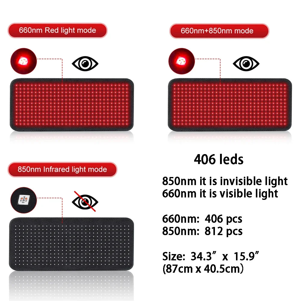 406 LEDs Red Light Therapy Heating Mat Larger Pad 660nm for Waist Back Shoulder Muscle Pain Yoga Mat Relief Relax Infrared Light 850nm