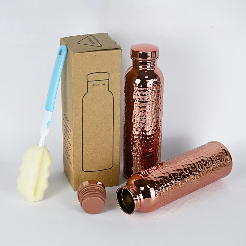 800ML Stainless Steel Electroplated Copper Water Bottle One-Click Open Lid Hammer Pattern Bottle Sports Water Bottle