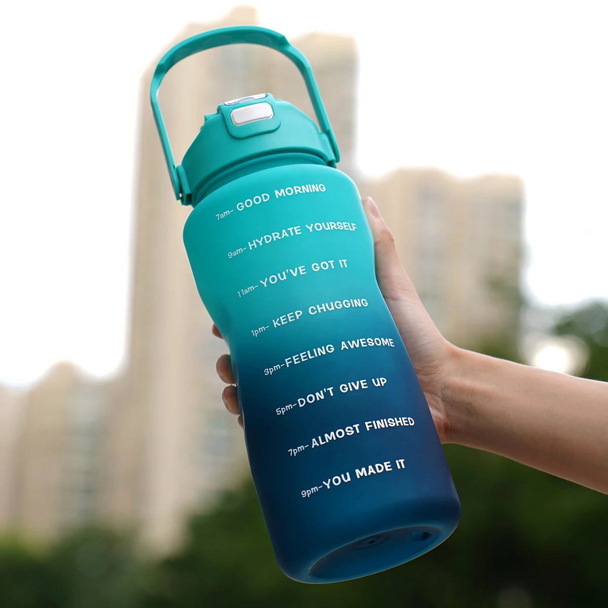 2L Large Capacity Sports Water Bottle with Straw Leak-Proof Plastic Cup for Running Fitness Birthday Holiday Gift