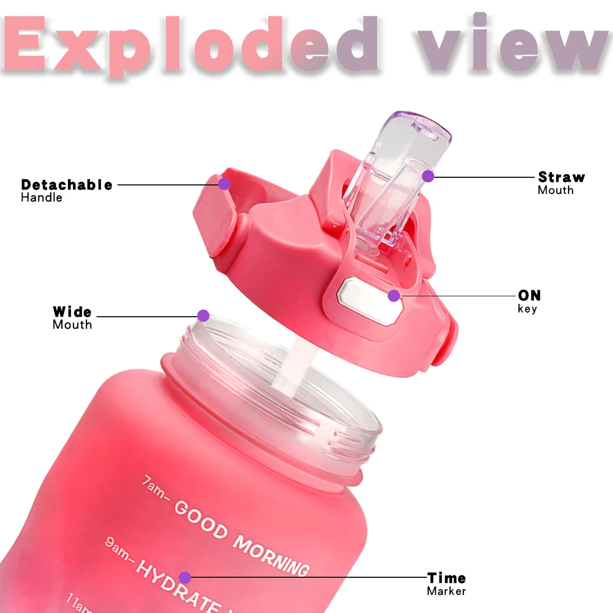 2L Large Capacity Sports Water Bottle with Straw Leak-Proof Plastic Cup for Running Fitness Birthday Holiday Gift