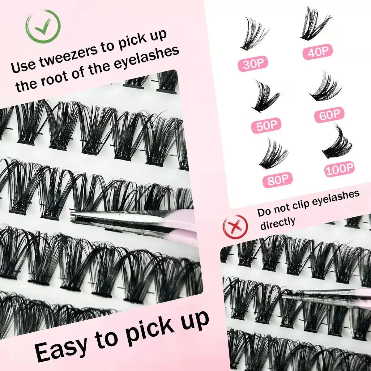640PCS D Curl Waterproof Lash Extensions, 30D-80D Mixed Clusters, 9-18mm Mixed Length False Eyelashes