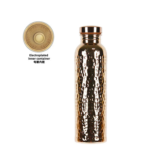 800ML Stainless Steel Electroplated Copper Water Bottle One-Click Open Lid Hammer Pattern Bottle Sports Water Bottle