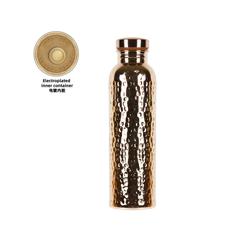 800ML Stainless Steel Electroplated Copper Water Bottle One-Click Open Lid Hammer Pattern Bottle Sports Water Bottle