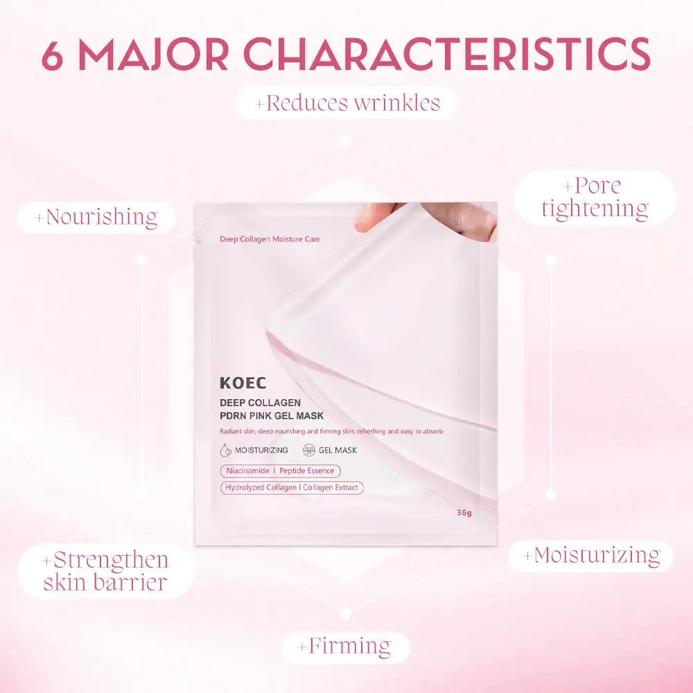 US Local KOEC PDRN Pink Collagen Gel Face Mask, Deep Hydration Facial Mask, 4 Pieces, Moisturizing Skin Care, Overnight Face Care, Collagen Gel Skin Mask