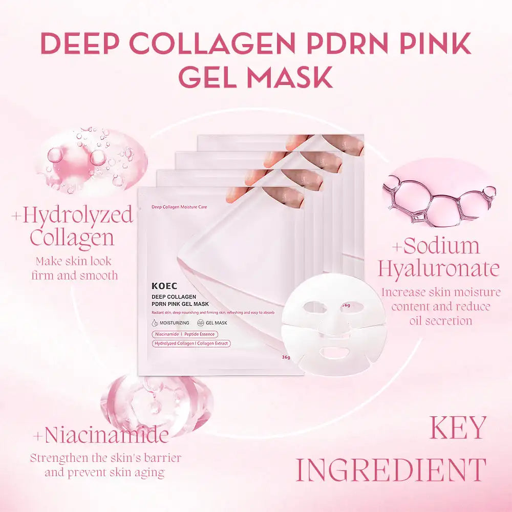 US Local KOEC PDRN Pink Collagen Gel Face Mask, Deep Hydration Facial Mask, 4 Pieces, Moisturizing Skin Care, Overnight Face Care, Collagen Gel Skin Mask