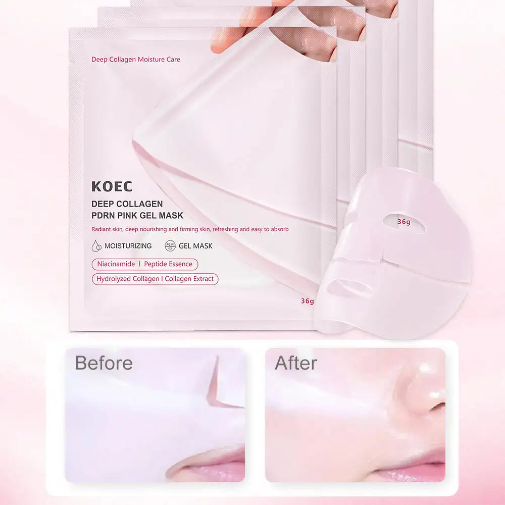 US Local KOEC PDRN Pink Collagen Gel Face Mask, Deep Hydration Facial Mask, 4 Pieces, Moisturizing Skin Care, Overnight Face Care, Collagen Gel Skin Mask