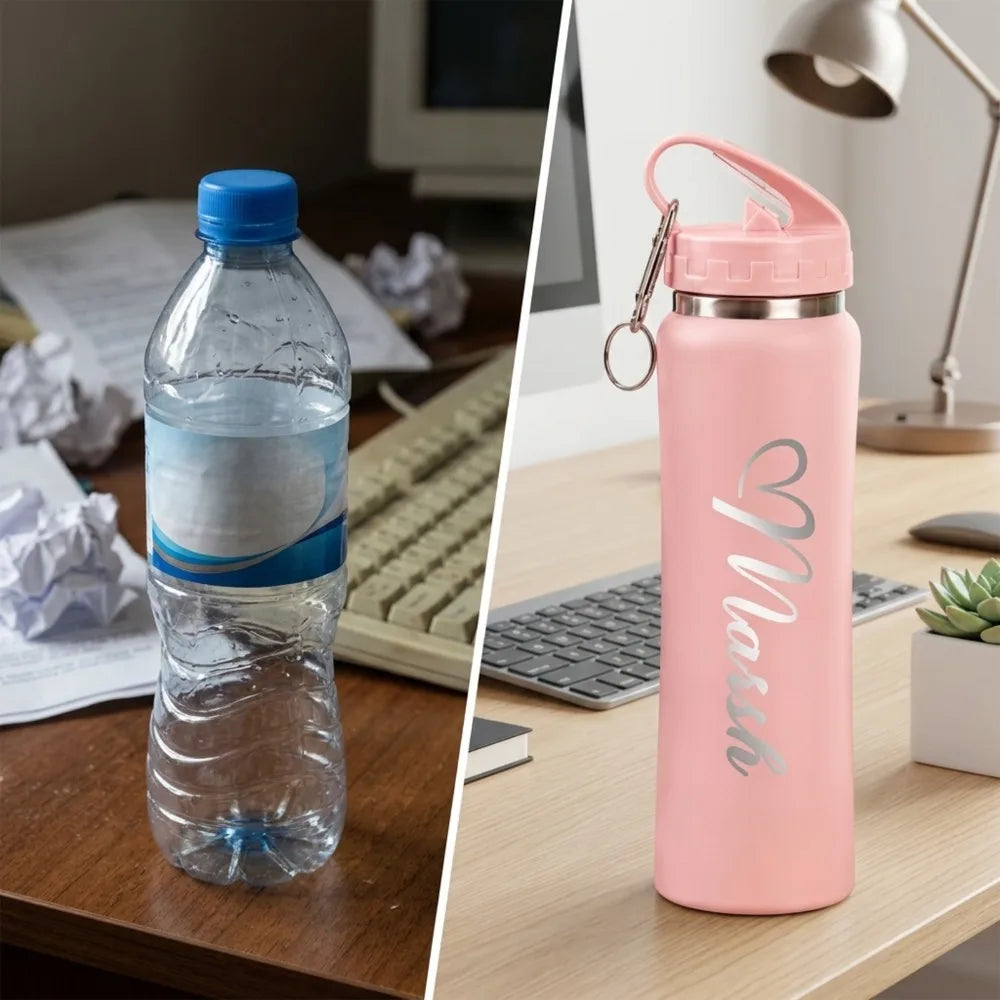 Custom Name Stainless Steel Water Bottle Engraved Insulated Tumbler with Carabiner Handle, Leakproof Travel Flask for Hiking.