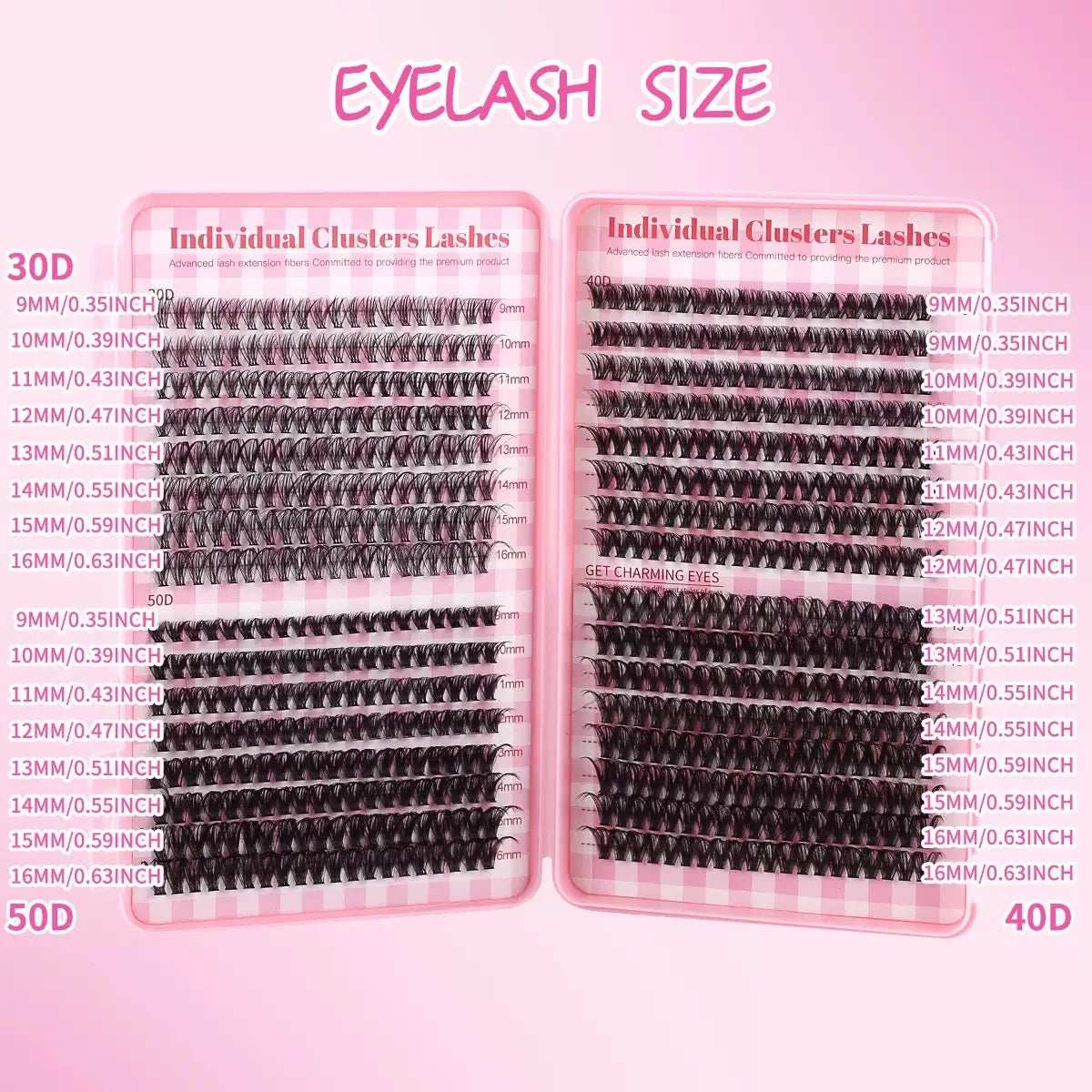 640PCS D Curl Waterproof Lash Extensions, 30D-80D Mixed Clusters, 9-18mm Mixed Length False Eyelashes