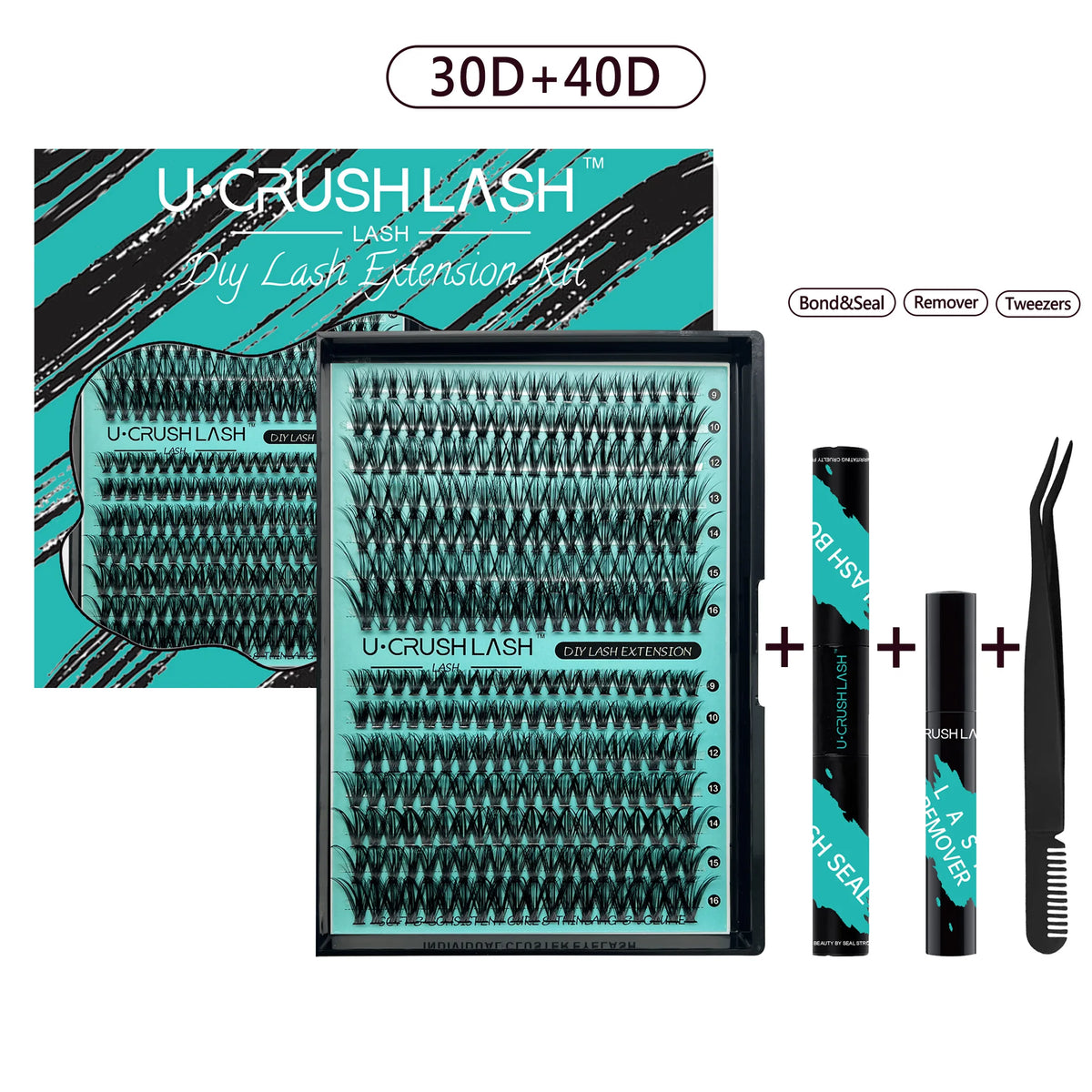 DIY Lashes Extension Kit 280 PCS 8-16mm Lash Clusters False Eyelashes and Eyelashes Makeup Tools Bond and Seal & Remover