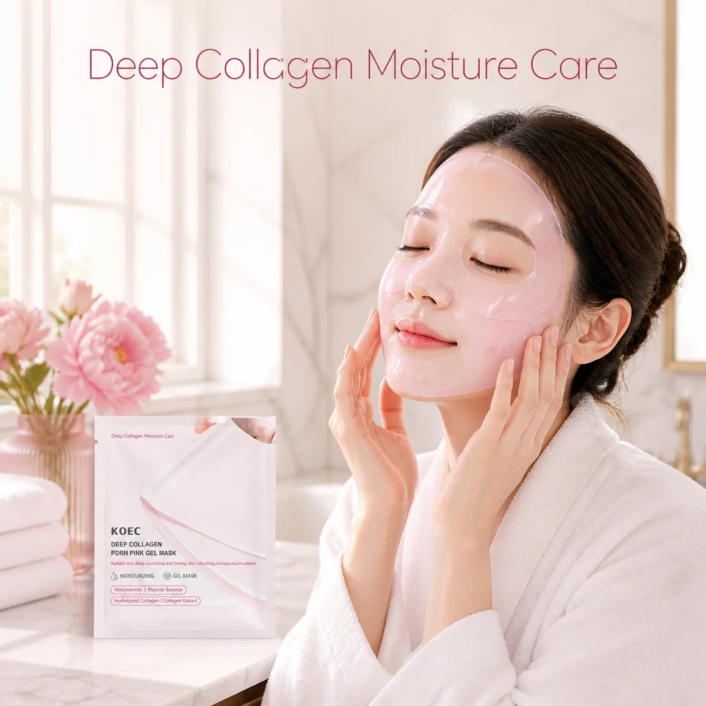 US Local KOEC PDRN Pink Collagen Gel Face Mask, Deep Hydration Facial Mask, 4 Pieces, Moisturizing Skin Care, Overnight Face Care, Collagen Gel Skin Mask