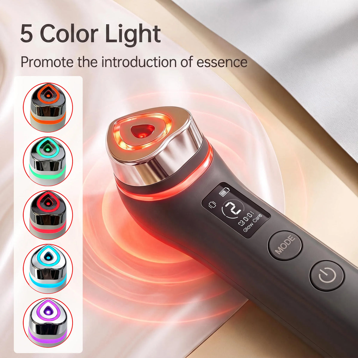 1Pc5 Modes RF Facial Beauty Device, Electronic Facial Bauty Device With 5-Color Light, Portable Face Skin Massage Tool For Travel Home Use