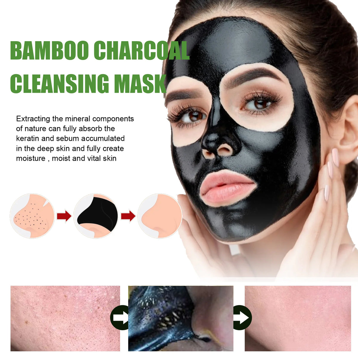 Bamboo Charcoal Facial Blackhead Remover Mask Deep Cleansing Shrink Pore Nose Black Dots Peel off Remove Stickers Skin Care