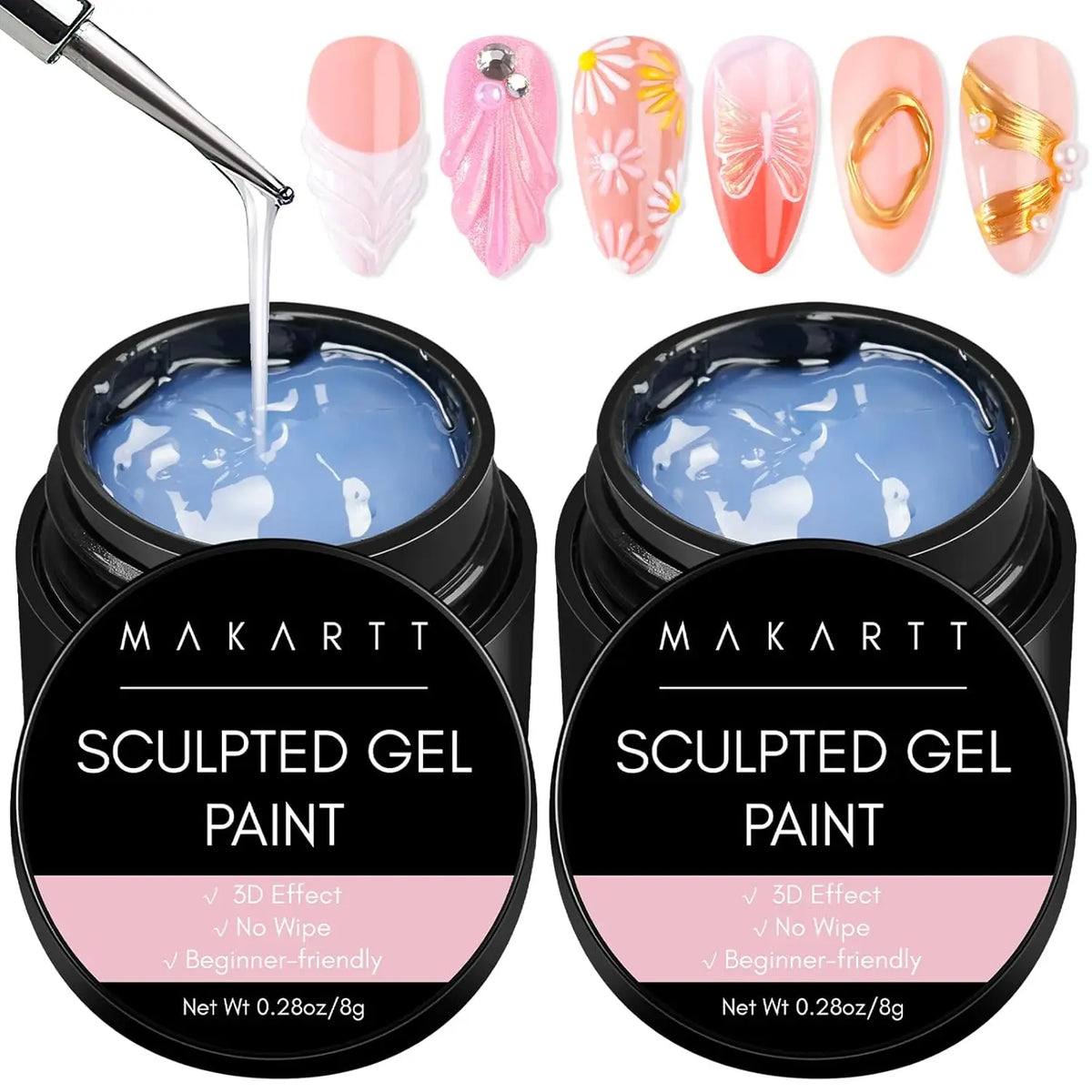 Makartt 3D Nail Gel Clear 3D Painting Gels for Nails Art, Mixable with Chrome Powder and Polish, No Wipe UV Gel for Sculpting