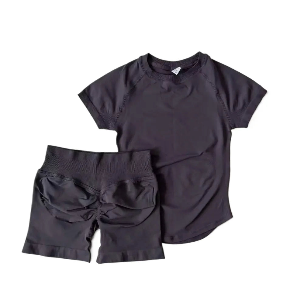 1-2 Pieces Sports Sets Short Sleeve Seamless Yoga Top Gym Suit T-shirt Set Fitness Set Women Workout Running Sports Shorts