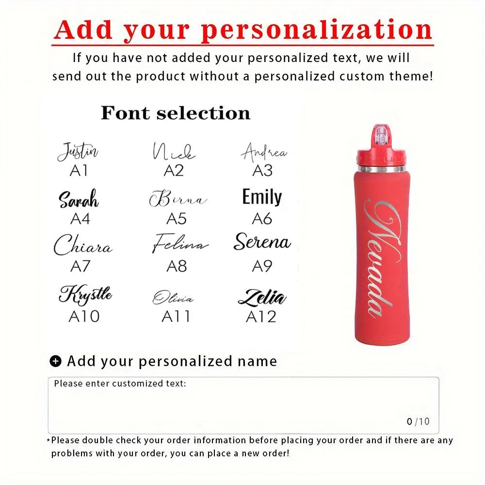 Custom Name Stainless Steel Water Bottle Engraved Insulated Tumbler with Carabiner Handle, Leakproof Travel Flask for Hiking.