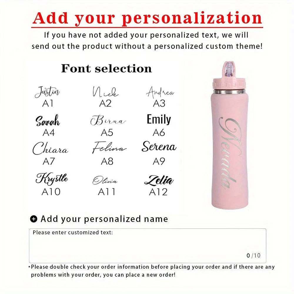 Custom Name Stainless Steel Water Bottle Engraved Insulated Tumbler with Carabiner Handle, Leakproof Travel Flask for Hiking.