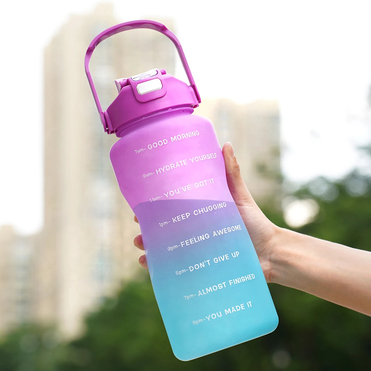 2L Large Capacity Sports Water Bottle with Straw Leak-Proof Plastic Cup for Running Fitness Birthday Holiday Gift
